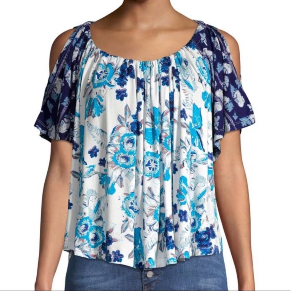 New Tags Free People Women's Baja Babe Flowy Boho Blouse Cold Shoulder Floral